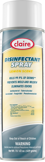 Disinfectant Spray, Lemon
Scent, Aerosol, 15.5oz Can, 12
Cans/case