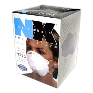 NX95 Particulate Respirator,
NIOSH Approved Latex-Free
Straps, Adjustable Aluminum
Nose Piece, Polyethylene Nose
Pad, 20 Per Box, 12 Boxes Per
Case 
