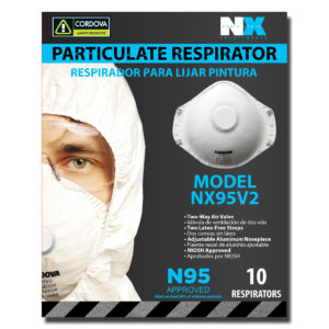 Class N95 Valved Particulate
Respirator, Contoured Molded
Design, NIOSH Approved, Two
Latex-Free Straps, Adjustable
Aluminum Nose Piece, Foam
Nose Pad, 10 Per Box