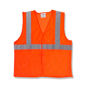 Orange Safety Vest, Large,
Type R, Class 2 High
Visibility ANSI/ISEA
107-2015, Polyester Mesh,
Hook &amp; Loop Closure, 2-Inch
Reflective Tape, No Pockets
24/cs